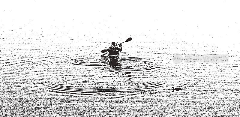 One man Kayaking and paddling on a Lake